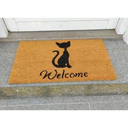 Welcome Drmtte 40 x 70 cm med katte motiv - kokosmtte med gummi bagside. Slidstrk tler alt vejr