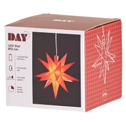  Stjerne med rdt lys - M/1 LED 12CM M/TIMER - IP20 Batteribox - indendrs brug STEMNINGSFULDT LYS!
