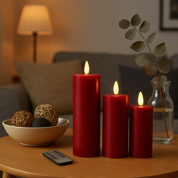 Batteridrevet LED bloklys med 3D v�ge. 12,5, 15 og 17,5 cm. h�j - v�lg farve: