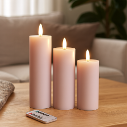 Batteridrevet LED bloklys med 3D v�ge. 12,5, 15 og 17,5 cm. h�j - v�lg farve: