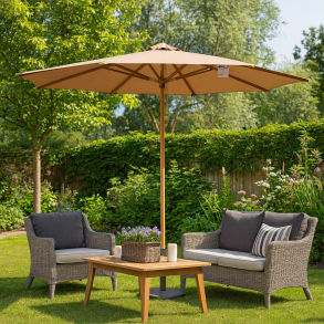 MEGA Olefin parasol -  3,5 meter rund. Vlg farve Vandtt + Dug har UV50+ solbeskyt. Model: Cannes