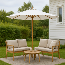 MEGA Olefin parasoll -  3,5 meter runt. Vlj frg. Vattentt + Dug har UV50+ solskydd. Mod.: Cannes