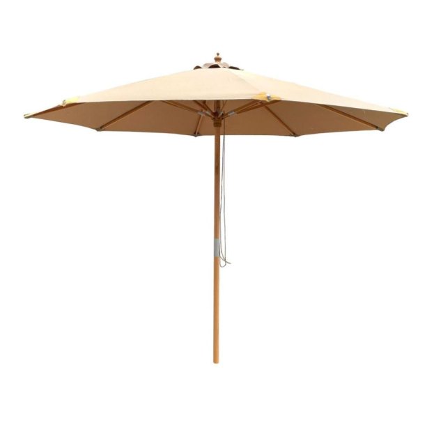 100 % vandtt Parasol m/2-delt stok. : 3M.  Vlg farve + Dug har UV30+ solbeskyttelse. Model: Nice Cappuccino  Lys b&oslash;g