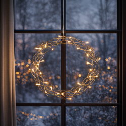 Stemningsfuld lyskrans med 40 varme hvide LED lys og timer samt 5 m klar ledning med adapter �35 cm