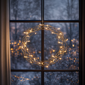 Stemningsfuld lyskrans med 40 varme hvide LED lys og timer samt 5 m klar ledning med adapter 35 cm