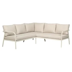 Stilrent lounges�t med hj�rnesofa i polyester og glasbord - B197xD197xH63 cm - Beige