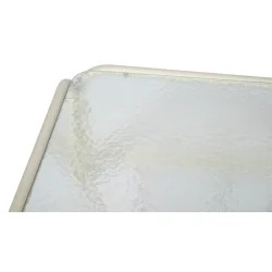 Stilrent lounges�t med hj�rnesofa i polyester og glasbord - B197xD197xH63 cm - Beige