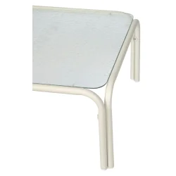 Stilrent lounges�t med hj�rnesofa i polyester og glasbord - B197xD197xH63 cm - Beige
