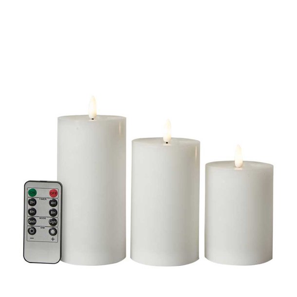 St  3 LED bloklys i tre forskellige strrelser med multifunktionsfjernbetjening - vlg farve: