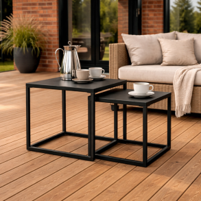 Stilrent sidebordss�t i sort - 40x40 & 35x35 cm. - Perfekt til terrassen!