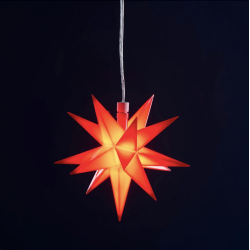  Stjerne med rdt lys - M/1 LED 12CM M/TIMER - IP20 Batteribox - indendrs brug STEMNINGSFULDT LYS!