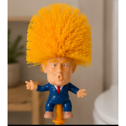 Humoristisk Donald Trump toiletb�rste med holder i slidst�rkt plast i orange design - H37 x �12,7 cm