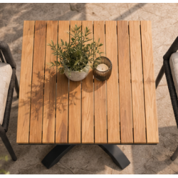 Stilrent MOOD Classic caf�bord � 70�70 cm teak med let aluminiumsstel
