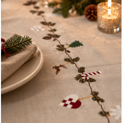 Juledug i Sandfarvet Bomuld med Juleprint � F�s i 7 st�rrelser