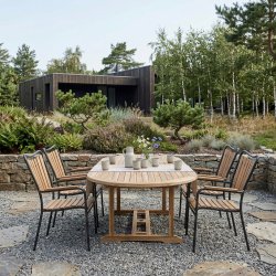 Eva/bounty families�t med udtr�ksbord og 6 stabelstole- v�lg stolens farve