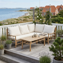 B�redygtigt bambus hj�rne havem�bels�t i natur og hvid - Plads til 4� personer - Hynder medf�lger!