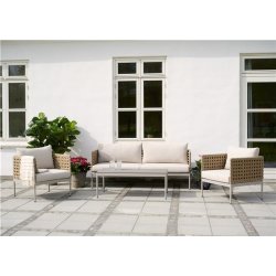 Luksus vedligeholdelsesfrit sofast til 4 pers. i UV-beskyttet polyrattan med all-weather hynder. 