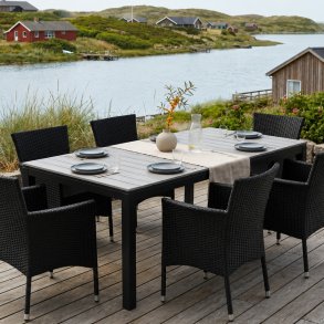 Underh�llsfritt tr�dg�rdsset 6 stolar med utdragbart bord - UV-beskyddad polyrotting
