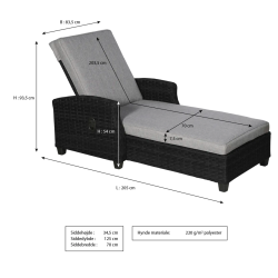 Solskins solvogn i sort UV-beskyttet polyrattan. MODERNE SOLVOGN MED ALL-WEATHER HYNDE - MODEL VILLA