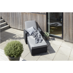 Solskins solvogn i sort UV-beskyttet polyrattan. MODERNE SOLVOGN MED ALL-WEATHER HYNDE - MODEL VILLA