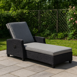 Solskins solvogn i sort UV-beskyttet polyrattan. MODERNE SOLVOGN MED ALL-WEATHER HYNDE - MODEL VILLA