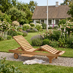 Solvogn med hjul og drinksbakke. Model: Boston gold teak