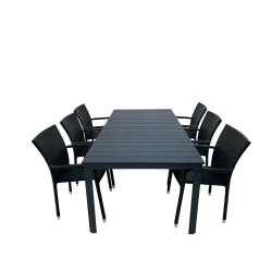 Hadsund/gilleleje sort familiest med 6 stk. luksus stabelstol i UV-beskyttet polyrattan