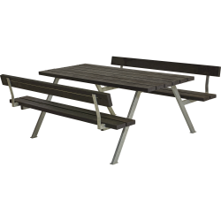 Sort bordbnkest i genanvendeligt plast med rygln til 6 personer