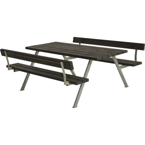 Sort bordbnkest i genanvendeligt plast med rygln til 6 personer