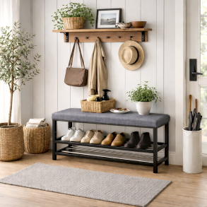 Flot b�nk med hynde og to hylder - Model: Padova - 100x34 cm