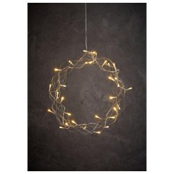 Stemningsfuld lyskrans med 40 varme hvide LED lys og timer samt 5 m klar ledning med adapter 35 cm