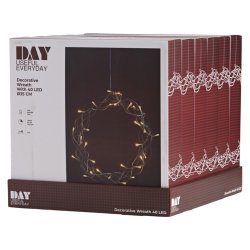 Stemningsfuld lyskrans med 40 varme hvide LED lys og timer samt 5 m klar ledning med adapter 35 cm