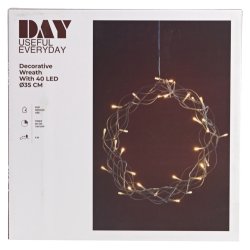 Stemningsfuld lyskrans med 40 varme hvide LED lys og timer samt 5 m klar ledning med adapter 35 cm