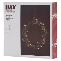 Stemningsfuld lyskrans med 40 varme hvide LED lys og timer samt 5 m klar ledning med adapter 35 cm