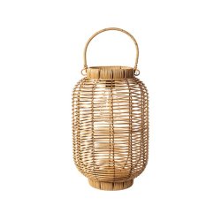 Stilfuld solcelledrevet lanterne i lysebrun PVC og metal til udendrs hygge