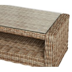 Stilfuldt og praktisk sofabord i robust aluminium og hndflettet polyrattan med glasplade