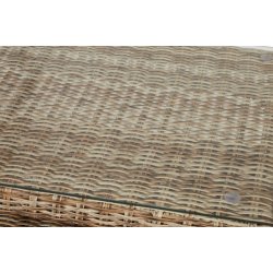 Stilfuldt og praktisk sofabord i robust aluminium og hndflettet polyrattan med glasplade