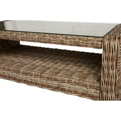 Stilfuldt og praktisk sofabord i robust aluminium og hndflettet polyrattan med glasplade