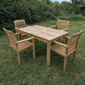 Havem�bels�t i silver teak med stabelstole i h�j kvalitet 90X150 model: Sams�/Lombok