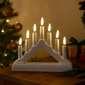 Hjemlig lysestage bro m. 7 LED lys p batteri - DAY