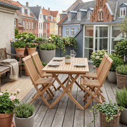 Havem�bels�t - Teak klapbord og 4 havestole uden arml�n