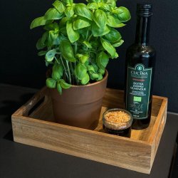 Naturfarvet bakke i teaktr, st af 3 - Model: Ros