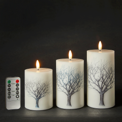 S�t � 3 LED bloklys m. motiv af tr�er - Inkl. fjernbetjening - Timer - 3D flamme