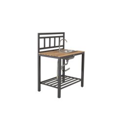 Udendrs kkkenmodul med vandhane - fremstillet i sort aluminium og teaktr - Model: Mexico