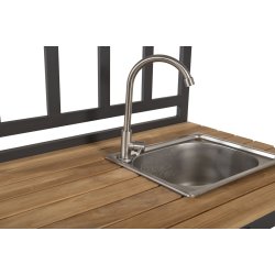 Udendrs kkkenmodul med vandhane - fremstillet i sort aluminium og teaktr - Model: Mexico