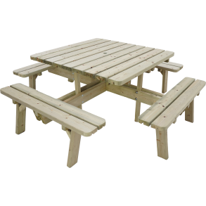 Kvadratisk bordbnkest uden rygln i tr - 8 personer