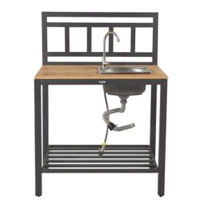 Utekksmodul med kran - tillverkad av svart aluminium och teak - Modell: Mexico