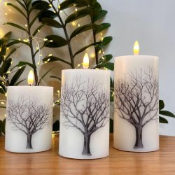 S�t � 3 LED bloklys m. motiv af tr�er - Inkl. fjernbetjening - Timer - 3D flamme