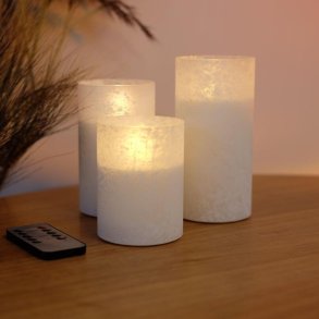 LED lys i glascylinder - Frostet hvid