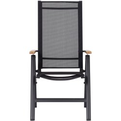 Irene havem�bels�t - Elegant �113 cm rundt havebord i teaklook med 4 positionsstole med justerbar ryg